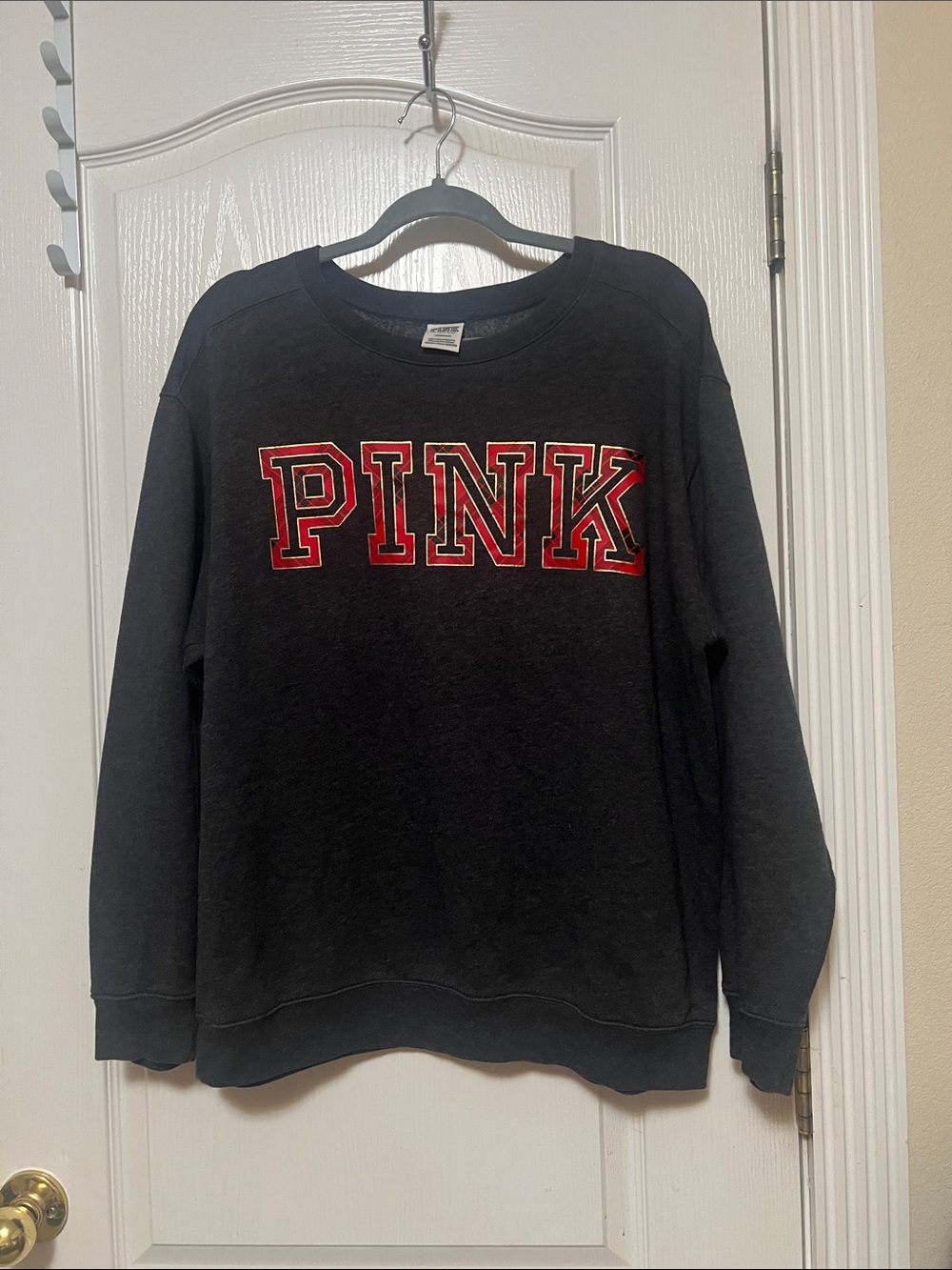 PINK Victoria's Secret Black Sweatshirt with Red Lettering